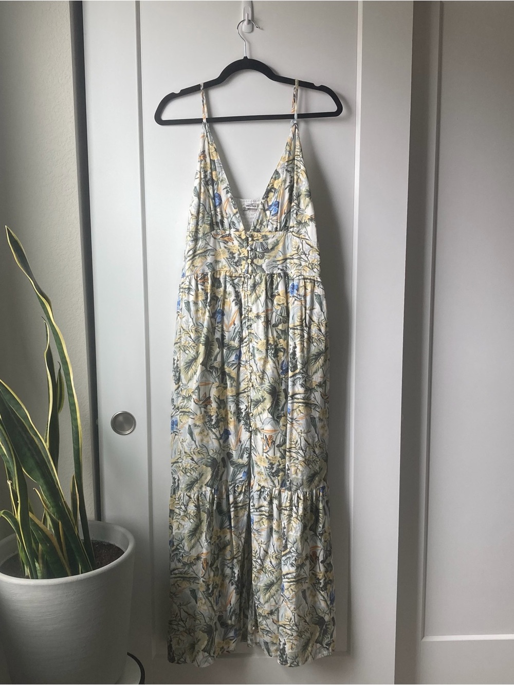 Abercrombie & Fitch Floral Spaghetti Strap Maxi Dress - Cream, Blue & Green